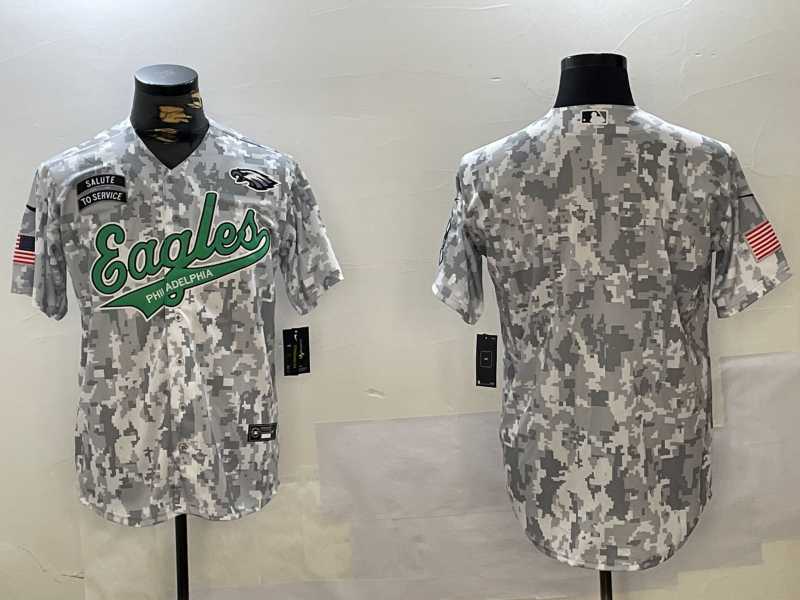 Mens Philadelphia Eagles Blank Arctic Camo 2024 Salute to Service Stitched Baseball Jersey